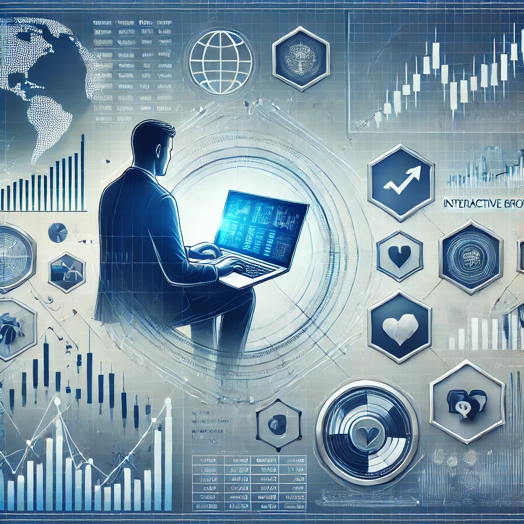 A digital illustration showing the Interactive Brokers account setup process for stock trading.