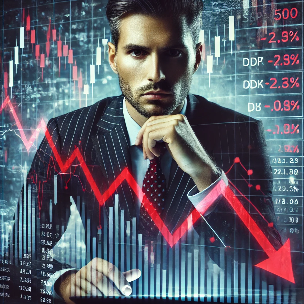 Graph showing S&P 500 market drop amid political uncertainty and economic concerns.